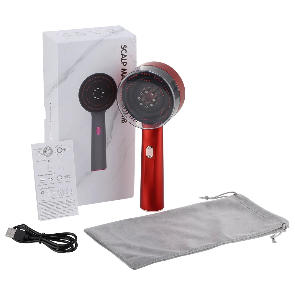 Red Light Scalp Massager with Serum Applicator, Electric Hair Comb with 3 Modes & 630nm LED, Rechargeable for Scalp Stimulation